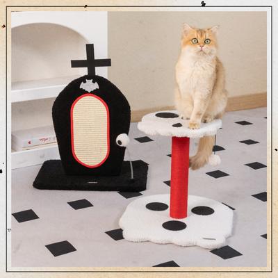 Show full view: Happy & Polly Skull & Bones Design Dual-Platform 14-in Plush Cat Scratching Post slide 3 of 9