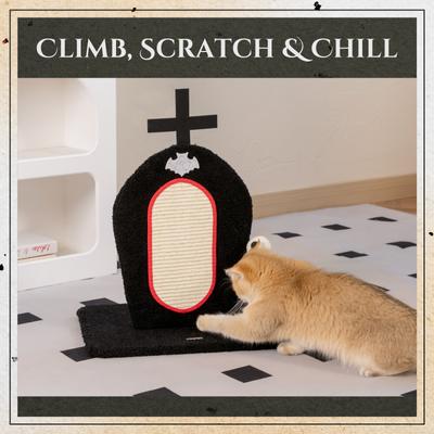 Show full view: Happy & Polly Tombstone Design 16-in Plush Upright Cat Scratching Post with Cross Accent slide 7 of 11