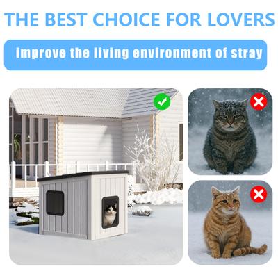 Show full view: Yafylly Outdoor Sloped Roof Cat House, Gray-Black slide 6 of 8