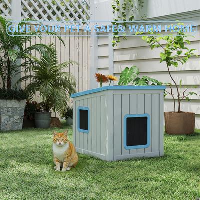 Show full view: Yafylly Outdoor Sloped Roof Cat House, Blue slide 3 of 8