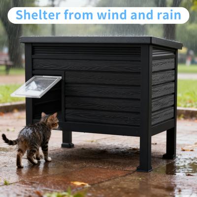 Show full view: Yafylly Deluxe Outdoor Cat House with Removable Divider, Black slide 7 of 9
