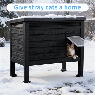 Show full view: Yafylly Deluxe Outdoor Cat House with Removable Divider, Black slide 5 of 9