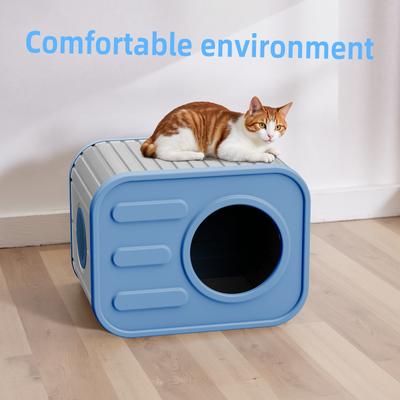 Show full view: Yafylly Indoor Camera-Style Cat Bed with Plush Cushion, Grey & Blue slide 9 of 9
