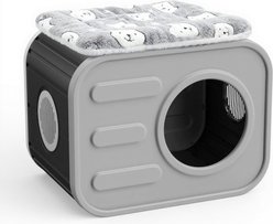 Yafylly Indoor Camera-Style Cat Bed with Plush Cushion, Grey & Black