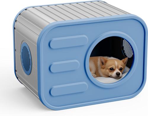 Show full view: Yafylly Indoor Camera-Style Cat Bed with Plush Cushion, Grey & Blue slide 4 of 9