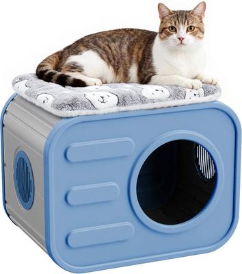 Show full view: Yafylly Indoor Camera-Style Cat Bed with Plush Cushion, Grey & Blue slide 3 of 9