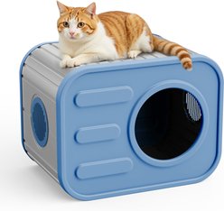 Yafylly Indoor Camera-Style Cat Bed, Grey & Blue
