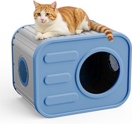 Show full view: Yafylly Indoor Camera-Style Cat Bed with Plush Cushion, Grey & Blue slide 2 of 9
