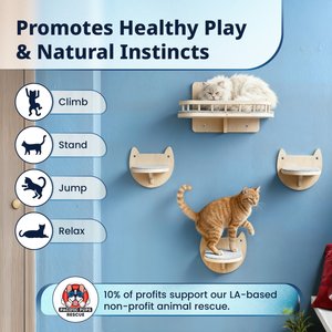 Pacific Pups Rescue Wall Mounted Cat Shelves & Steps, Natural Wood, Large