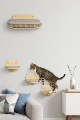 Show full view: Pacific Pups Rescue Wall Mounted Cat Shelves & Steps, Natural Wood, Large slide 7 of 7