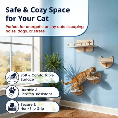 Show full view: Pacific Pups Rescue Wall Mounted Cat Shelves & Steps, Natural Wood, Large slide 2 of 7