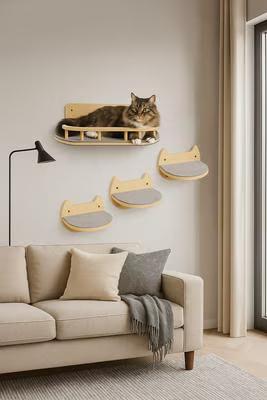 Show full view: Pacific Pups Rescue Wall Mounted Cat Shelves & Steps, Natural Wood, Large slide 6 of 7