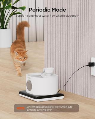 Show full view: PEKTACO Wireless Automatic Rechargeable Battery Operated Cat Water Fountain with 2 Flow Modes, 2.8-L, White slide 7 of 9