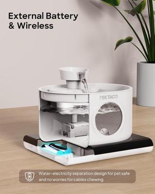 Show full view: PEKTACO Wireless Automatic Rechargeable Battery Operated Cat Water Fountain with 2 Flow Modes, 2.8-L, White slide 4 of 9
