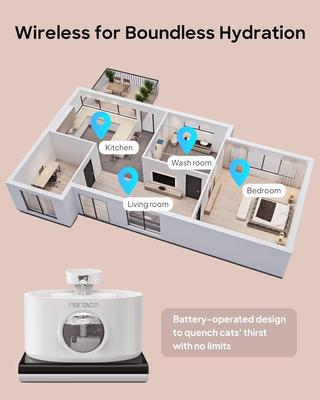Show full view: PEKTACO Wireless Automatic Rechargeable Battery Operated Cat Water Fountain with 2 Flow Modes, 2.8-L, White slide 5 of 9
