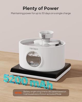 Show full view: PEKTACO Wireless Automatic Rechargeable Battery Operated Cat Water Fountain with 2 Flow Modes, 2.8-L, White slide 3 of 9