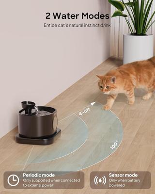 Show full view: PEKTACO Wireless Automatic Rechargeable Battery Operated Cat Water Fountain with 2 Flow Modes, 2.8-L, Black slide 5 of 8