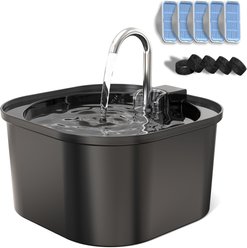 PEKTACO Super Silent Automatic BPA-Free Cat Water Fountain with 5 Pack of Filters & Sponges, Silver, 2.5-L