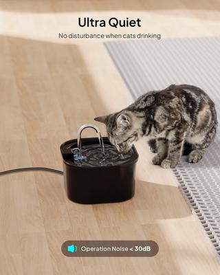 Show full view: PEKTACO Super Silent Automatic BPA-Free Cat Water Fountain with 3 Pack of Filters & Sponges, Silver, 2.5-L slide 2 of 7