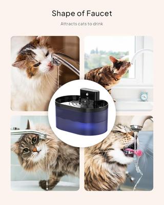 Show full view: PEKTACO Wireless Battery Operated Rechargeable Automatic Cat Water Fountain with Motion Sensor, Fountain + 6 Sponges + 6 Filters, Silver, 2.2-L slide 7 of 8
