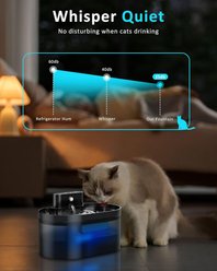 PEKTACO Wireless Battery Operated Rechargeable Automatic Cat Water Fountain with Motion Sensor, Fountain + 3 Filters + 3 Sponges, Silver, 2.2-L slide 2 of 8