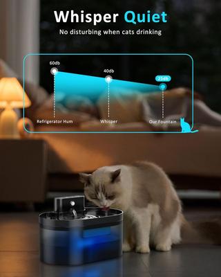 Show full view: PEKTACO Wireless Battery Operated Rechargeable Automatic Cat Water Fountain with Motion Sensor, Fountain + 6 Sponges + 6 Filters, Silver, 2.2-L slide 6 of 8