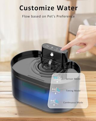 Show full view: PEKTACO Wireless Battery Operated Rechargeable Automatic Cat Water Fountain with Motion Sensor, Fountain + 6 Sponges + 6 Filters, Silver, 2.2-L slide 3 of 8