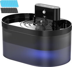 PEKTACO Wireless Battery Operated Rechargeable Automatic Cat Water Fountain with Motion Sensor, Fountain + 6 Sponges + 6 Filters, Silver, 2.2-L