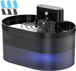 PEKTACO Wireless Battery Operated Rechargeable Automatic Cat Water Fountain with Motion Sensor, Fountain + 3 Filters + 3 Sponges, Silver, 2.2-L