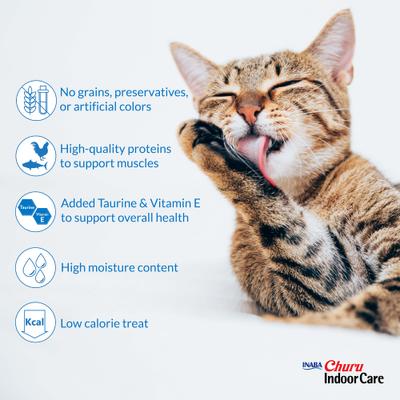 Show full view: Inaba Churu Indoor Care Chicken Recipe Creamy Puree Grain-Free Lickable Cat Treats, 0.5-oz tube, 4 count slide 6 of 11
