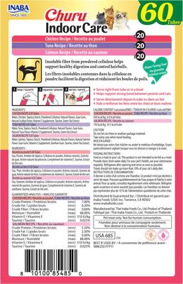 Show full view: Inaba Churu Indoor Care Tuna Chicken & Salmon Variety Creamy Puree Grain-Free Lickable Cat Treats, 0.5-oz tube, 60 count slide 3 of 8