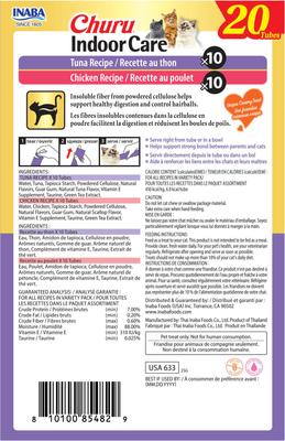 Show full view: Inaba Churu Indoor Care Tuna & Chicken Variety Creamy Puree Grain-Free Lickable Cat Treats, 0.5-oz tube, 20 count slide 3 of 9