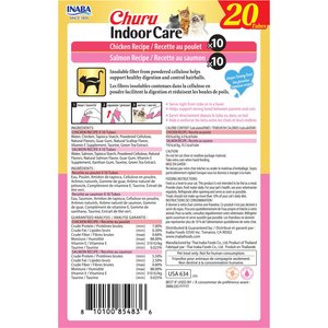 Inaba Churu Indoor Care Chicken & Salmon Variety Creamy Puree Grain-Free Lickable Cat Treats, 0.5-oz tube, 20 count