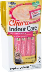 Inaba Churu Hairball Control Indoor Care Chicken Recipe Creamy Puree Grain-Free Lickable Cat Treats, 0.5-oz tube, 24 count bundle 