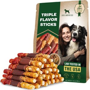 Beloved Pets Natural Pet Dried Snacks Triple Duck, Chicken & Meat Flavor Human Grade Grain-Free Rawhide Dog Chews, 10.6-oz bag