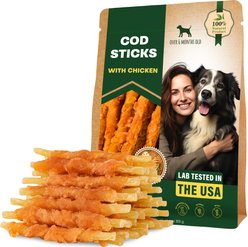 Beloved Pets Dried Pet Snacks Cod Sticks Chicken Wrapped Rawhide-Free & Grain-Free Natural Dog Chews, 10.6-oz bag