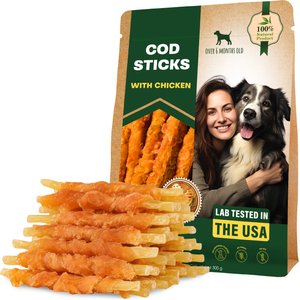 Beloved Pets Dried Pet Snacks Cod Sticks Chicken Wrapped Rawhide-Free & Grain-Free Natural Dog Chews, 10.6-oz bag