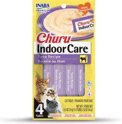 Inaba Churu Indoor Care Tuna Recipe Creamy Puree Grain-Free Lickable Cat Treats, 0.5-oz tube, 4 count