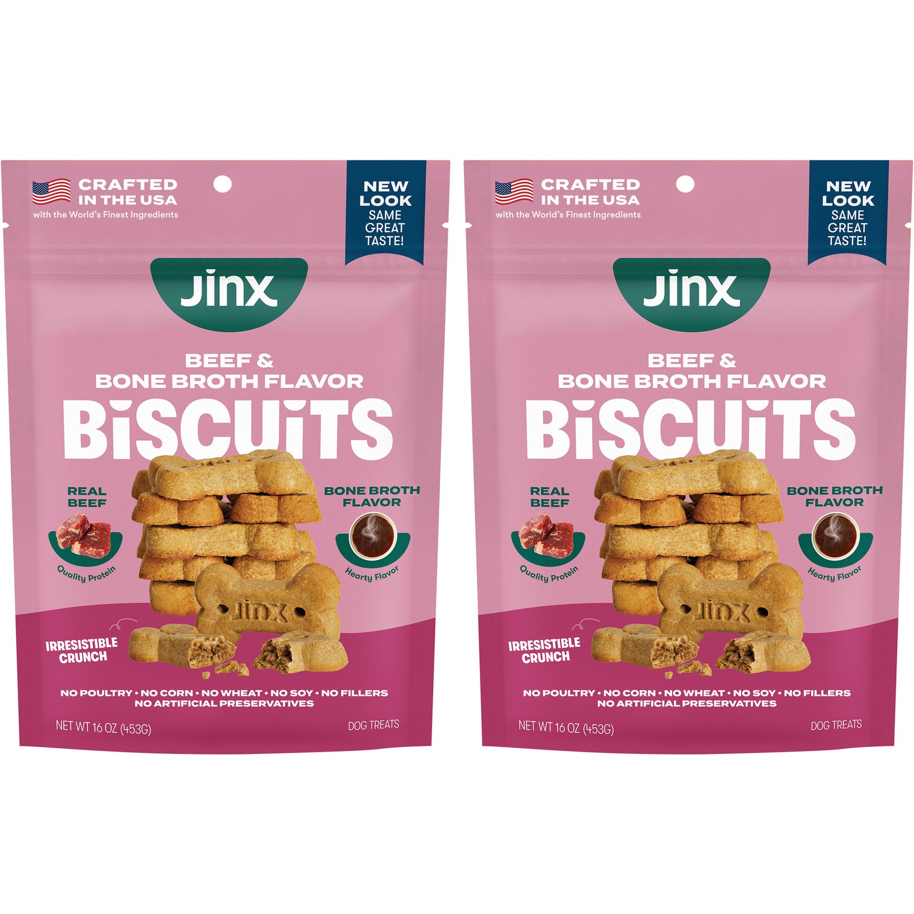 Jinx Beef & Bone Broth Biscuits Crunchy Dog Treats, 32-oz bundle