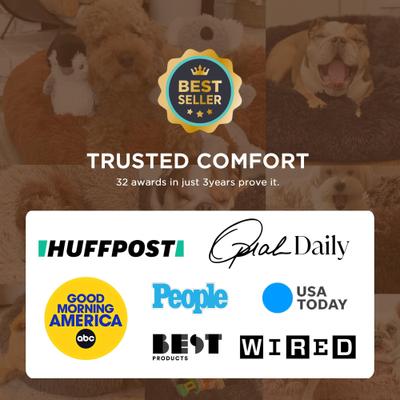 Show full view: Bedsure Calming Fluffy Plush Faux Fur Orthopedic Anti-Slip Donut Dog & Cat Bed, Camel, Small Plus slide 2 of 10