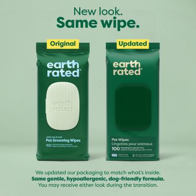 Show full view: Earth Rated Thick Hypoallergenic 3-in-1 Dog Grooming Wipes, White Tea Basil Scented, 100 count slide 2 of 10