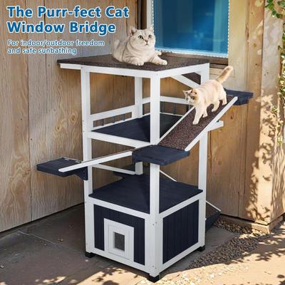 Show full view: FunXplore 4 Tier Wooden Outdoor Cat House with 2 Escape Doors, Black slide 8 of 9