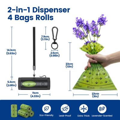 Show full view: Pawview Poop Bag Holder with Bags, Flashlight Dispenser & Carabiner Clip, Lavender Scent, 60 count, Black slide 2 of 9