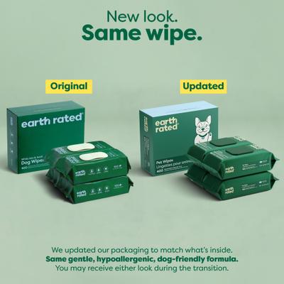 Show full view: Earth Rated Thick Hypoallergenic 3-in-1 Dog Grooming Wipes, White Tea Basil Scented, 400 count slide 2 of 10