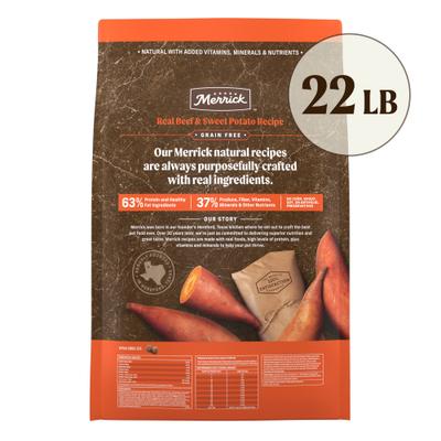 Show full view: Merrick Real Texas Beef + Sweet Potato Recipe Grain-Free Adult Dry Food + Instinct Freeze-Dried Raw Boost Mixers Grain-Free Gut Health Recipe Dog Food Topper slide 3 of 10