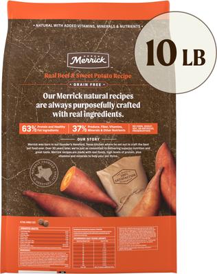 Show full view: Merrick Real Beef + Sweet Potato Recipe Grain-Free Chicken-Free Adult Dry Dog Food, 10-lb bag slide 4 of 11
