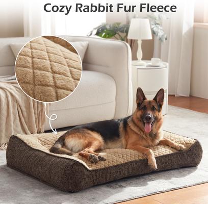 Show full view: JOEJOY Rabbit Fur Quilted Orthopedic Furniture Style Sofa Dog & Cat Bed, Brown, 38 x 28 x 9-in slide 5 of 10