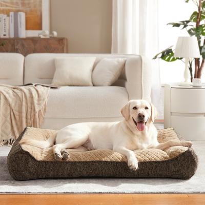 Show full view: JOEJOY Rabbit Fur Quilted Orthopedic Furniture Style Sofa Dog & Cat Bed, Brown, 38 x 28 x 9-in slide 3 of 10