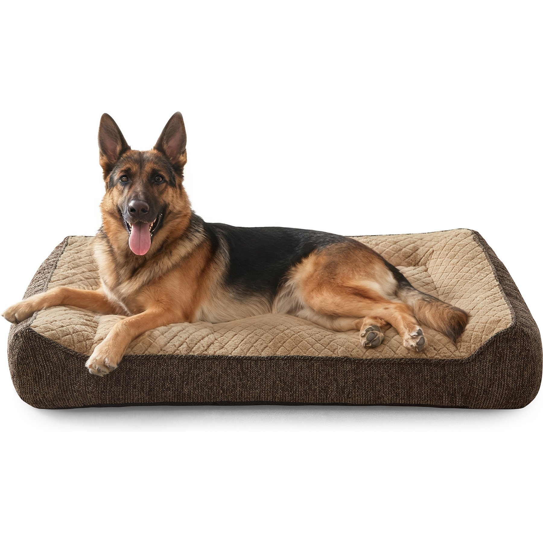 JOEJOY Rabbit Fur Quilted Orthopedic Furniture Style Sofa Dog & Cat Bed, Brown, 48 x 34.5 x 10-in