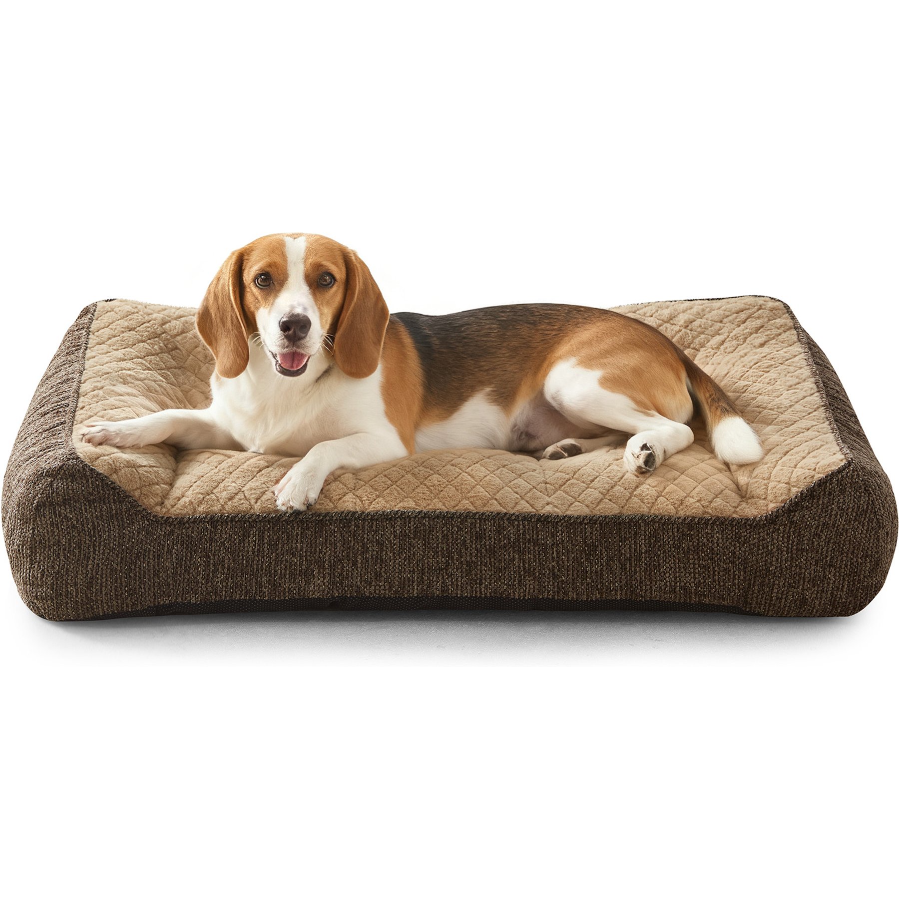 JOEJOY Rabbit Fur Quilted Orthopedic Furniture Style Sofa Dog & Cat Bed, Brown, 35 x 25 x 8-in